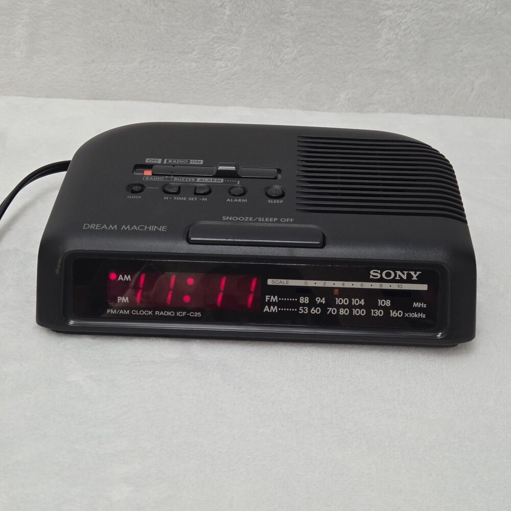 Vintage Sony ICF-C25 Black Dream Machine AM/FM Alarm Clock Radio Tested Working